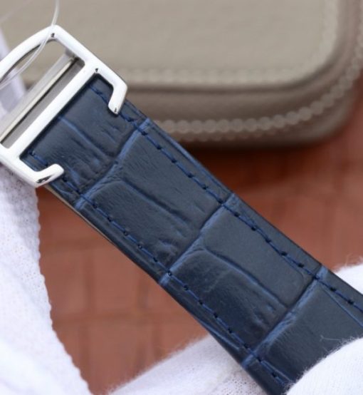Replica Cartier Tank MC SS Blue Textured Dial Blue Leather Strap - Image 7