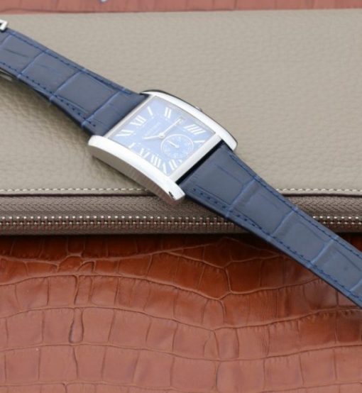 Replica Cartier Tank MC SS Blue Textured Dial Blue Leather Strap - Image 8
