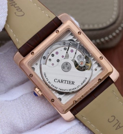 Replica Cartier Tank MC RG White Textured Dial Brown Leather Strap - Image 5