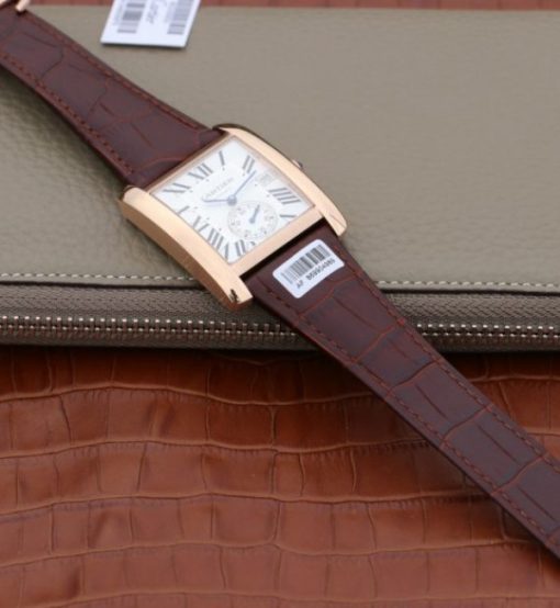 Replica Cartier Tank MC RG White Textured Dial Brown Leather Strap - Image 7