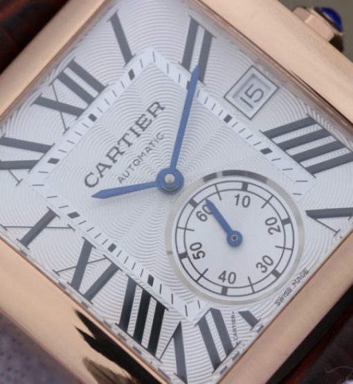 Replica Cartier Tank MC RG White Textured Dial Brown Leather Strap - Image 8