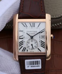 Replica Cartier Tank MC RG White Textured Dial Brown Leather Strap