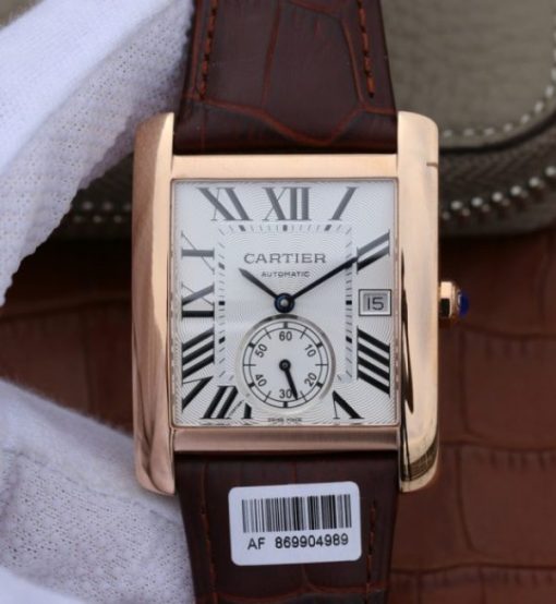 Replica Cartier Tank MC RG White Textured Dial Brown Leather Strap