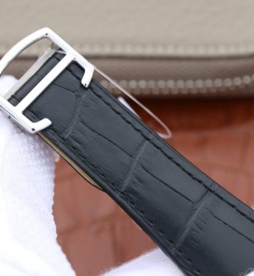 Replica Cartier Tank MC SS Black Textured Dial Black Leather Strap - Image 7
