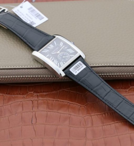 Replica Cartier Tank MC SS Black Textured Dial Black Leather Strap - Image 8
