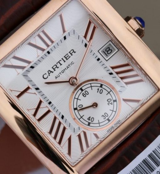 Replica Cartier Tank MC RG White Dial RG Mark Brown Leather Strap - Image 2