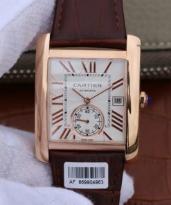 Replica Cartier Tank MC RG White Dial RG Mark Brown Leather Strap