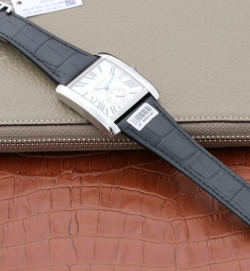 Replica Cartier Tank MC SS Textured White Dial Black Leather Strap - Image 8