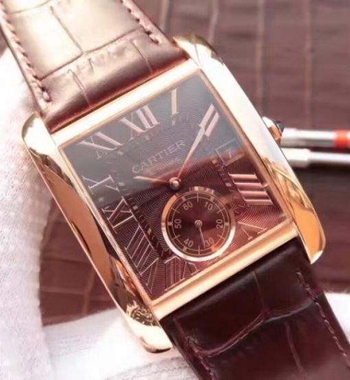 Replica Cartier Tank MC RG Brown Dial RG Mark Brown Leather Strap - Image 2