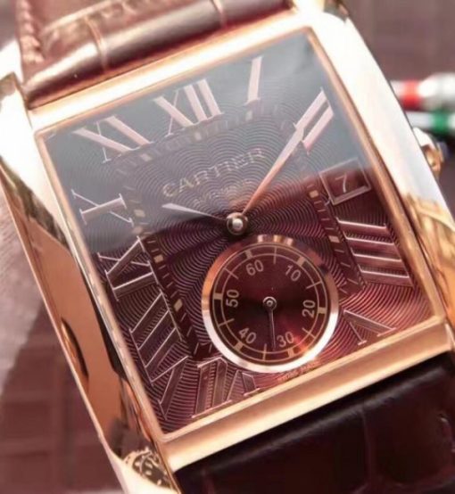 Replica Cartier Tank MC RG Brown Dial RG Mark Brown Leather Strap - Image 3