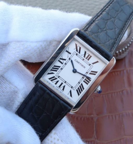 Replica Cartier Tank Solo SS White Dial Black Leather Strap Ronda Quartz - Image 2