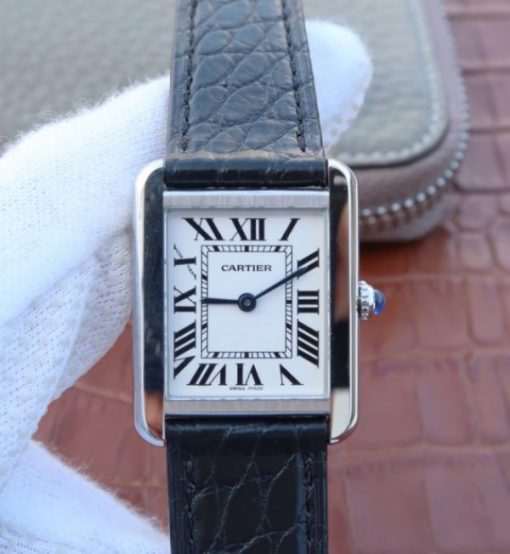 Replica Cartier Tank Solo SS White Dial Black Leather Strap Ronda Quartz - Image 4