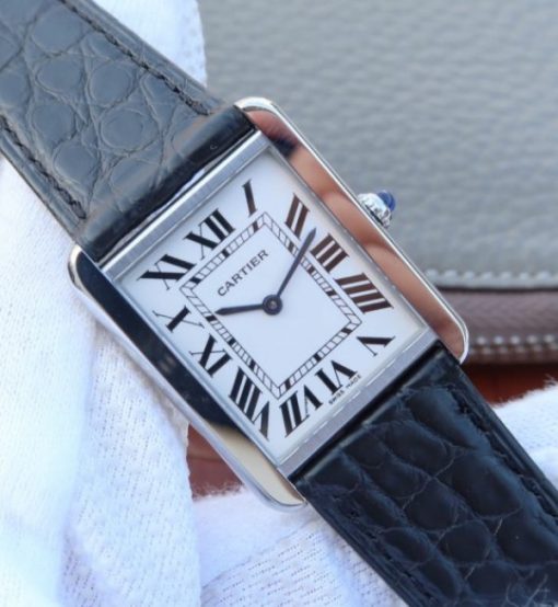 Replica Cartier Tank Solo SS White Dial Black Leather Strap Ronda Quartz - Image 5