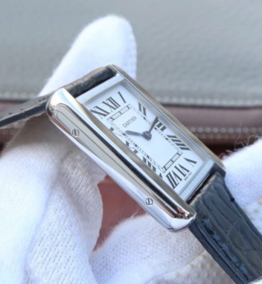 Replica Cartier Tank Solo SS White Dial Black Leather Strap Ronda Quartz - Image 11