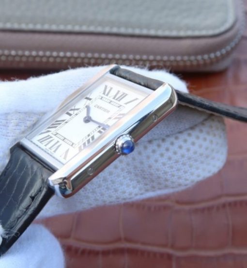 Replica Cartier Tank Solo SS White Dial Black Leather Strap Ronda Quartz - Image 12