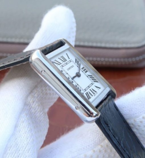 Replica Cartier Tank Solo SS White Dial Black Leather Strap Ronda Quartz - Image 13