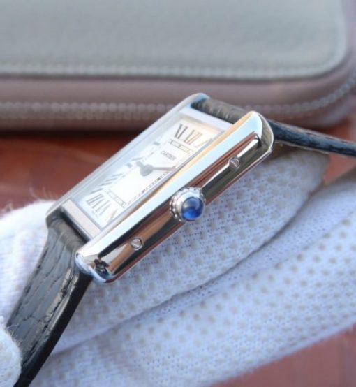 Replica Cartier Tank Solo SS White Dial Black Leather Strap Ronda Quartz - Image 14