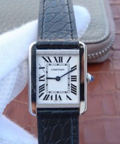 Replica Cartier Tank Solo SS White Dial Black Leather Strap Ronda Quartz