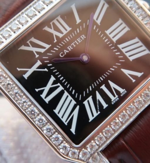 Replica Cartier Santos WH100651 Diamond SS Black Dial Leather Strap A9015 - Image 2