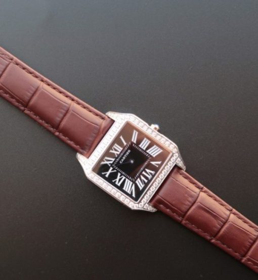 Replica Cartier Santos WH100651 Diamond SS Black Dial Leather Strap A9015 - Image 8