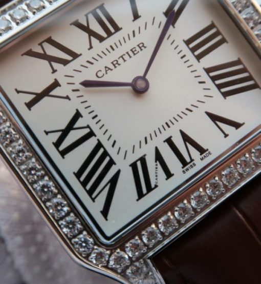 Replica Cartier Santos WH100651 Diamond SS White Dial Leather Strap A9015 - Image 2