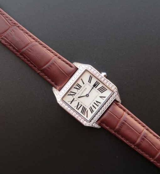 Replica Cartier Santos WH100651 Diamond SS White Dial Leather Strap A9015 - Image 8