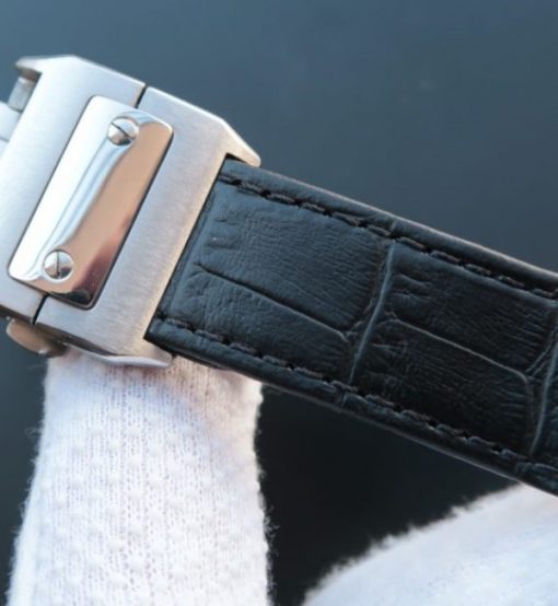 Replica Cartier V6 Santos 100 41mm White Dial Diamond Bezel Black Leather Strap A2824 - Image 6