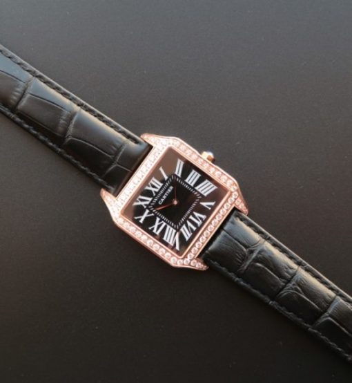 Replica Cartier Santos WH100751 Diamond RG Black Dial Leather Strap A9015 - Image 9