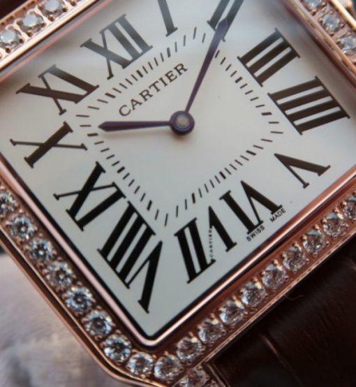 Replica Cartier Santos WH100751 Diamond RG White Dial Leather Strap A9015 - Image 2
