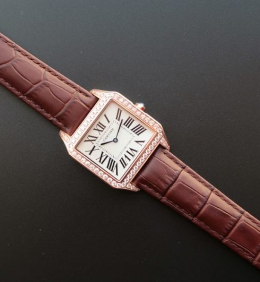 Replica Cartier Santos WH100751 Diamond RG White Dial Leather Strap A9015 - Image 9