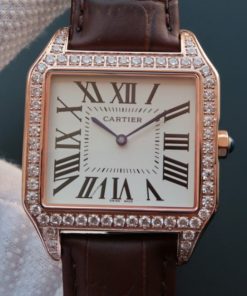 Replica Cartier Santos WH100751 Diamond RG White Dial Leather Strap A9015