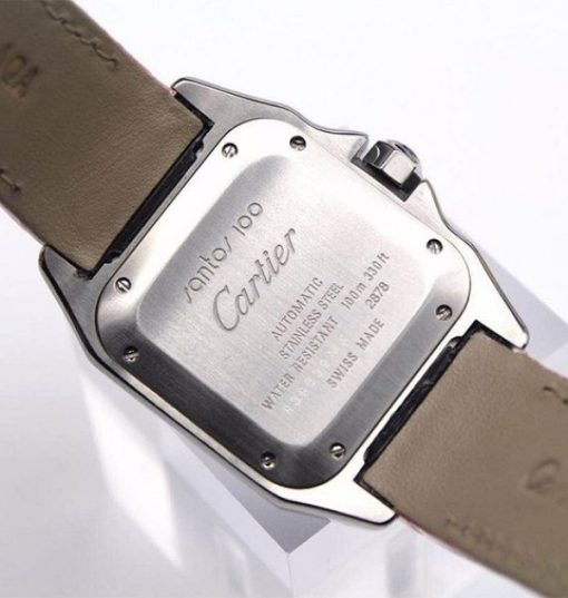 Replica Cartier V6 Santos 100 W20126X8 36mm White Dial Black Leather Strap - Image 5