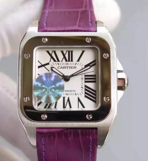 Replica Cartier V6 Santos 100 W20126X8 36mm White Dial Black Leather Strap - Image 9