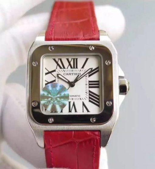 Replica Cartier V6 Santos 100 W20126X8 36mm White Dial Black Leather Strap - Image 10