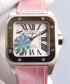 Replica Cartier V6 Santos 100 W20126X8 36mm White Dial Black Leather Strap