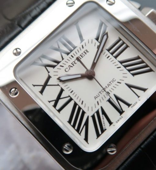 Replica Cartier V6 Santos 100 W20106X8 36mm White Dial Black Leather Strap A2824 - Image 2
