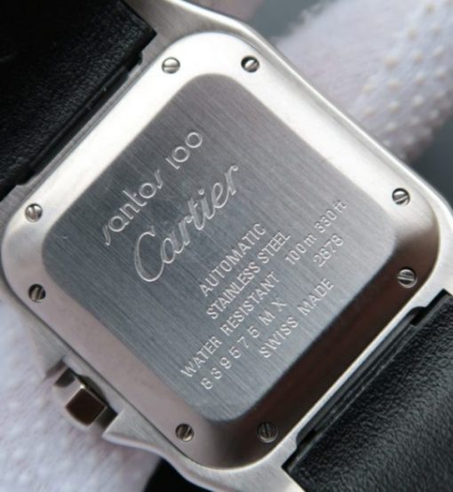 Replica Cartier V6 Santos 100 W20106X8 36mm White Dial Black Leather Strap A2824 - Image 5