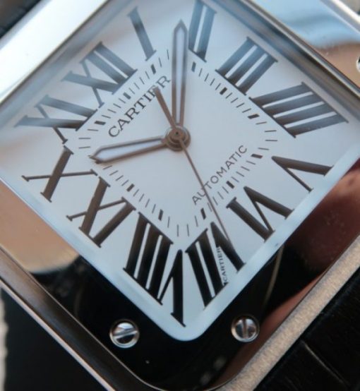Replica Cartier V6 Santos 100 41mm White Dial Black Leather Strap A2824 - Image 2