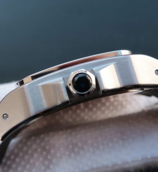 Replica Cartier V6 Santos 100 41mm White Dial Black Leather Strap A2824 - Image 3