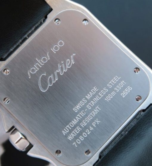 Replica Cartier V6 Santos 100 41mm White Dial Black Leather Strap A2824 - Image 5