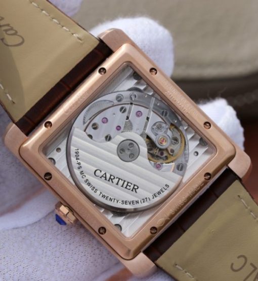 Replica Cartier Tank MC RG White Textured Dial Diamonds Bezel Leather Strap - Image 6