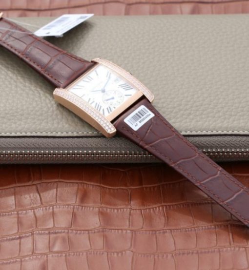 Replica Cartier Tank MC RG White Textured Dial Diamonds Bezel Leather Strap - Image 8