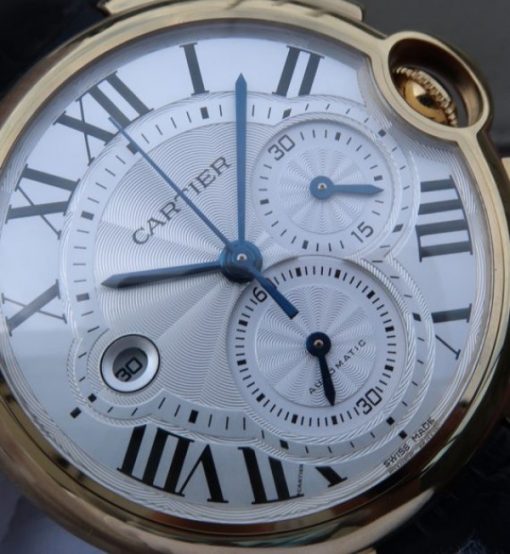Replica Cartier Ballon Bleu De Cartier Chrono 47mm YG White Dial Leather Strap A8101 - Image 3