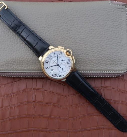 Replica Cartier Ballon Bleu De Cartier Chrono 47mm YG White Dial Leather Strap A8101 - Image 8