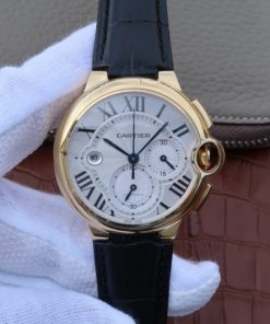 Replica Cartier Ballon Bleu De Cartier Chrono 47mm YG White Dial Leather Strap A8101