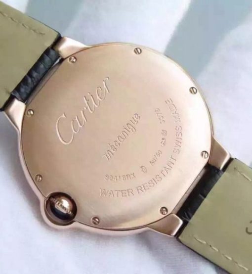 Replica Cartier Ballon Bleu 40mm RG Diamonds Bezel Black Dial Leather Strap MIYOTA9015 - Image 7