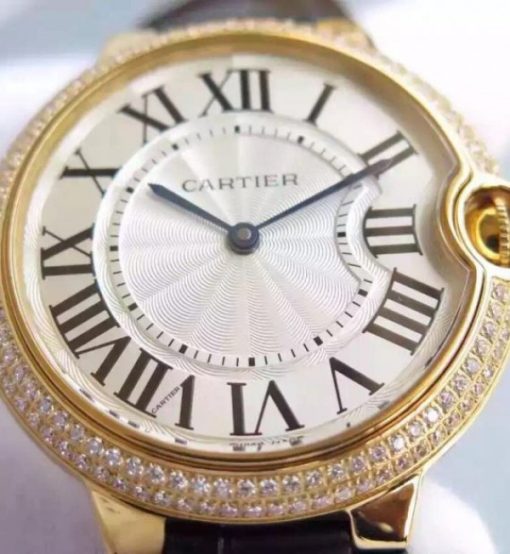 Replica Cartier Ballon Bleu 40mm YG Diamonds Bezel White Dial Leather Strap MIYOTA9015 - Image 3