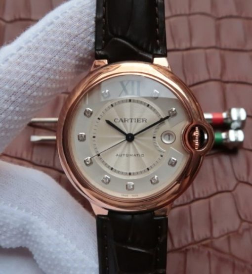 Replica Cartier JF Ballon Bleu 42mm RG White Dial Leather Strap MIYOTA9015