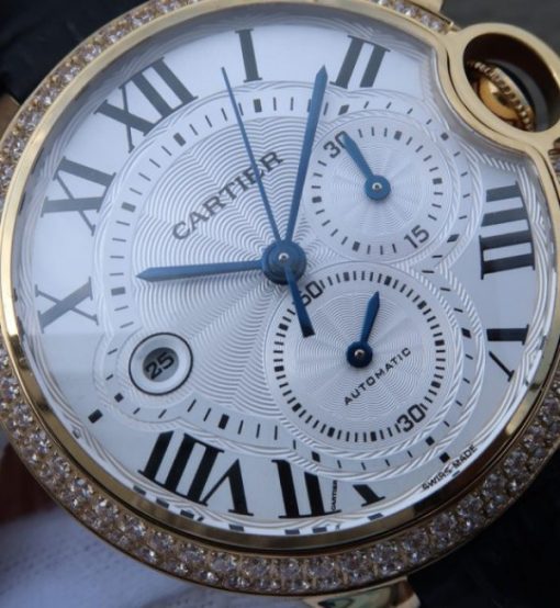 Replica Cartier Ballon Bleu De Cartier Chrono YG White Dial Diamonds Bezel A8101 - Image 3