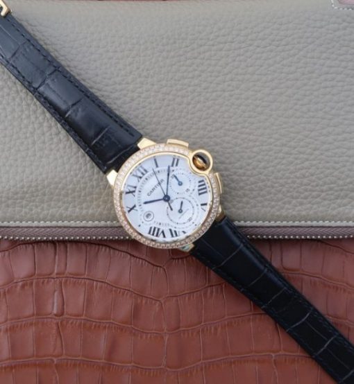 Replica Cartier Ballon Bleu De Cartier Chrono YG White Dial Diamonds Bezel A8101 - Image 8